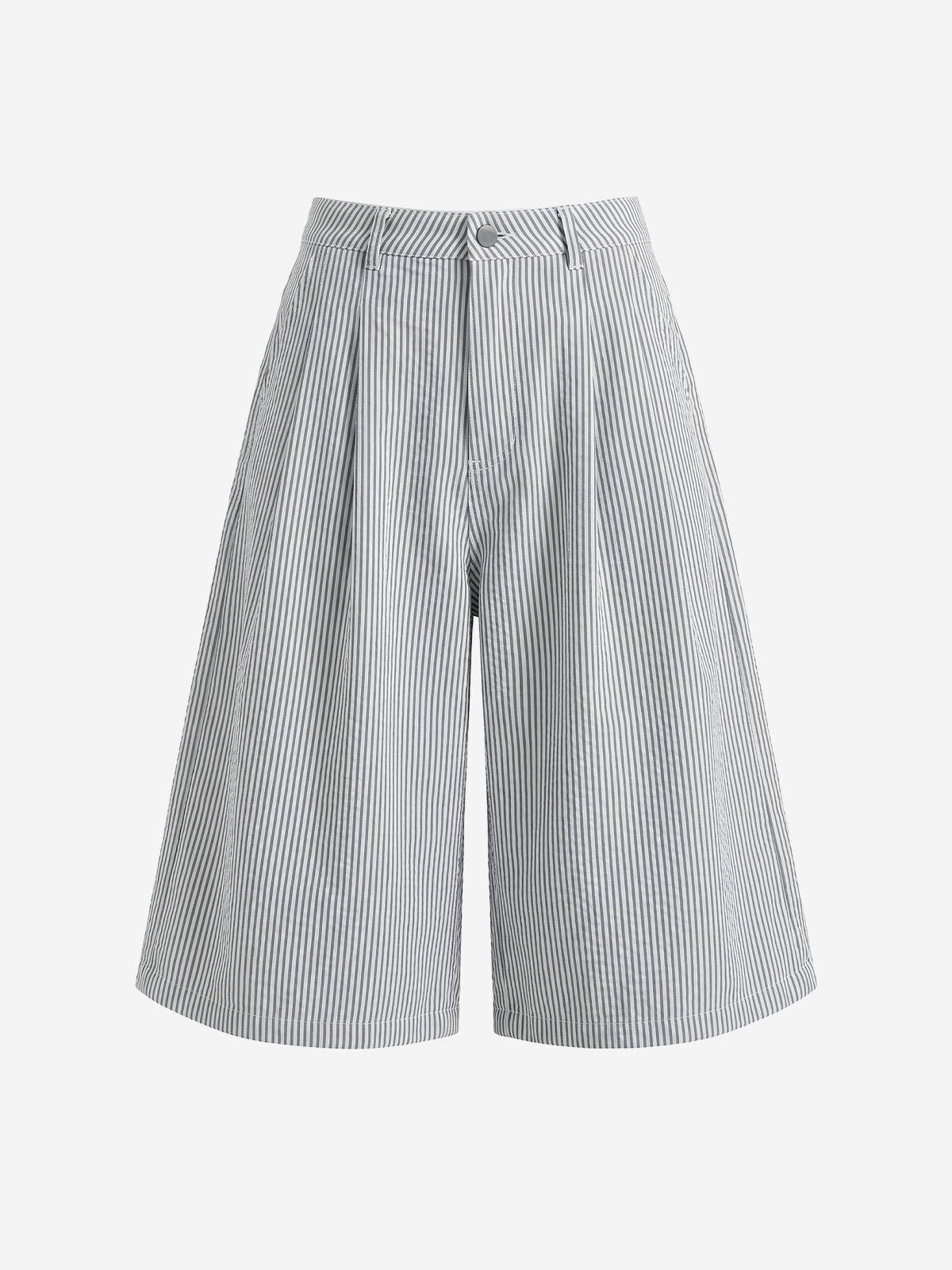Pleated Pinstripe Wide-Leg Shorts