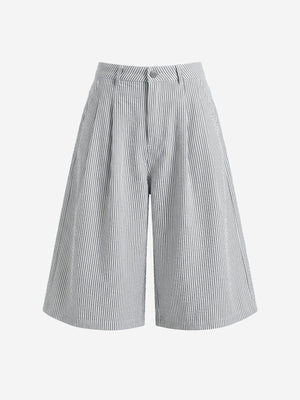 Pleated Pinstripe Wide-Leg Shorts