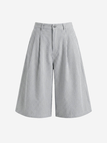 Pleated Pinstripe Wide-Leg Shorts