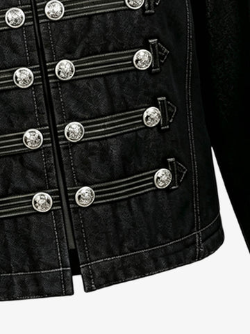 Vintage Silver Button Military Denim Jacket