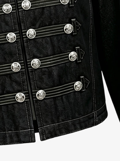 Vintage Silver Button Military Denim Jacket