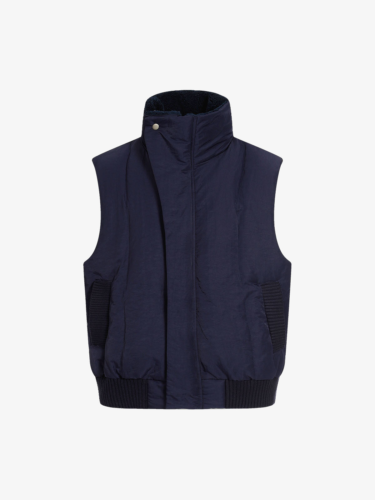 Street High-Neck Asymmetrical Placket Cotton Vest 