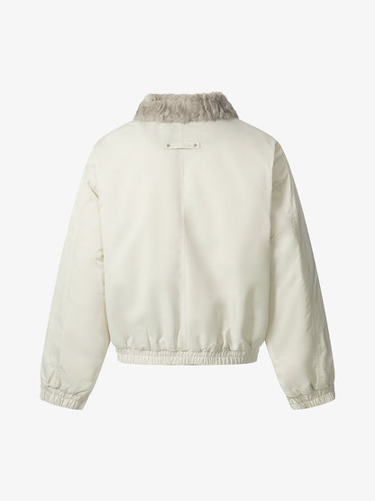Faux Fur Collar Zipper Padded Bomber Jacket 