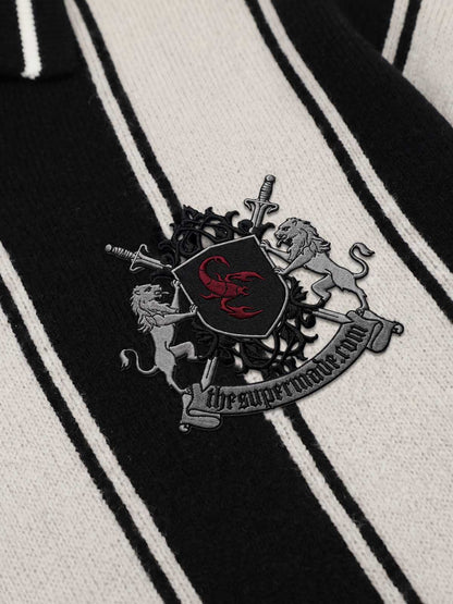 Crest Embroidered Striped Polo Sweater