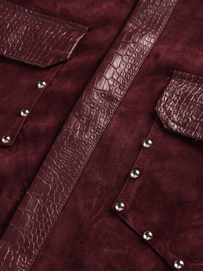 Vintage Suede PU Leather Collar Zip Up Jacket 