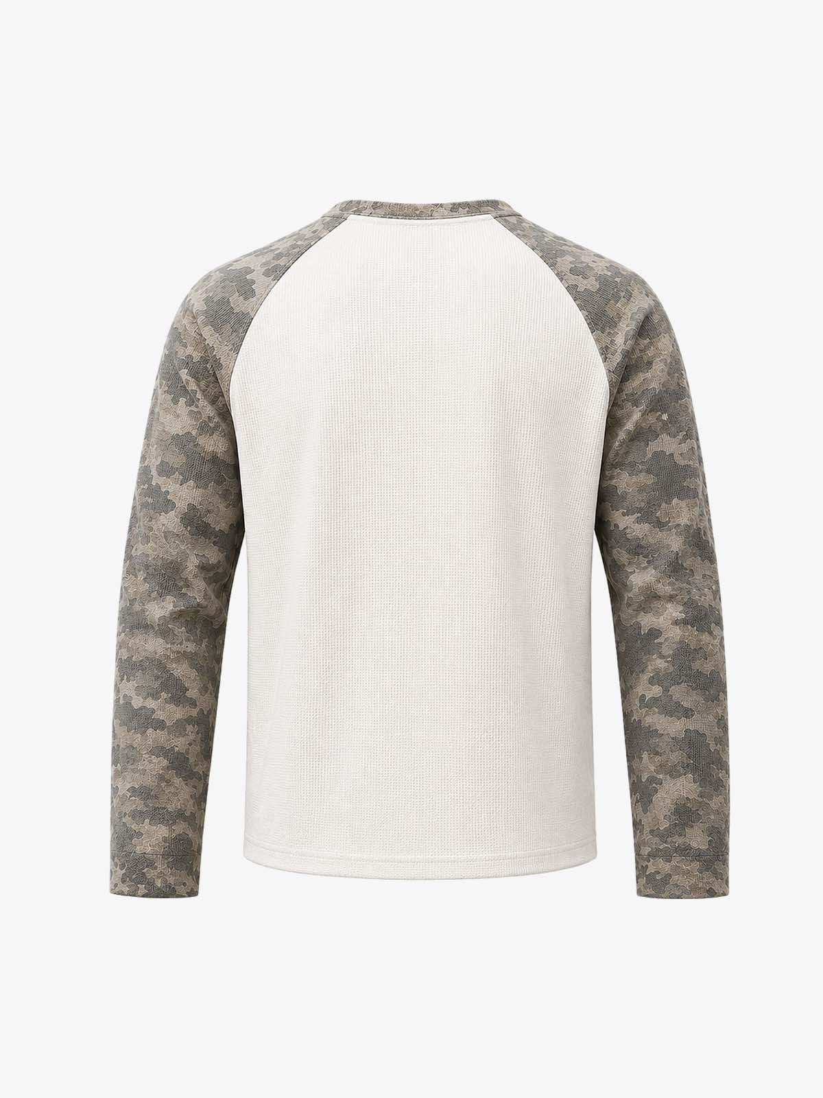 Waffle Knit Camo Raglan T-Shirt with Graphic Print