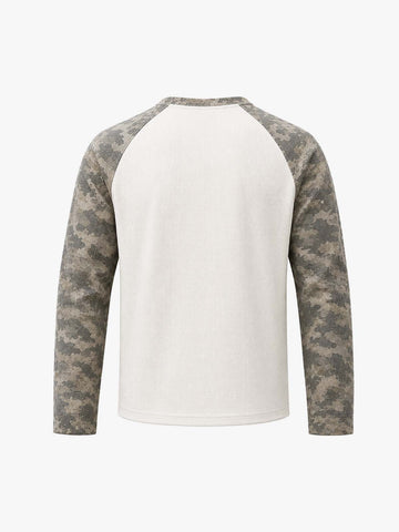 Waffle Knit Camo Raglan T-Shirt with Graphic Print