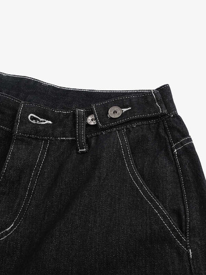 Multi-Pocket Raw Edge Jorts – 3/4 Length Wide-Leg Utility Denim Shorts