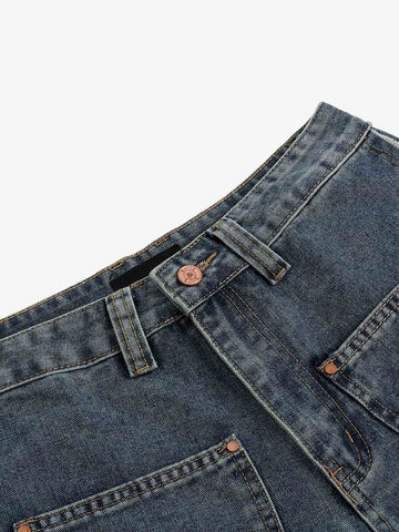 Frayed Layered Paneled Denim Jorts