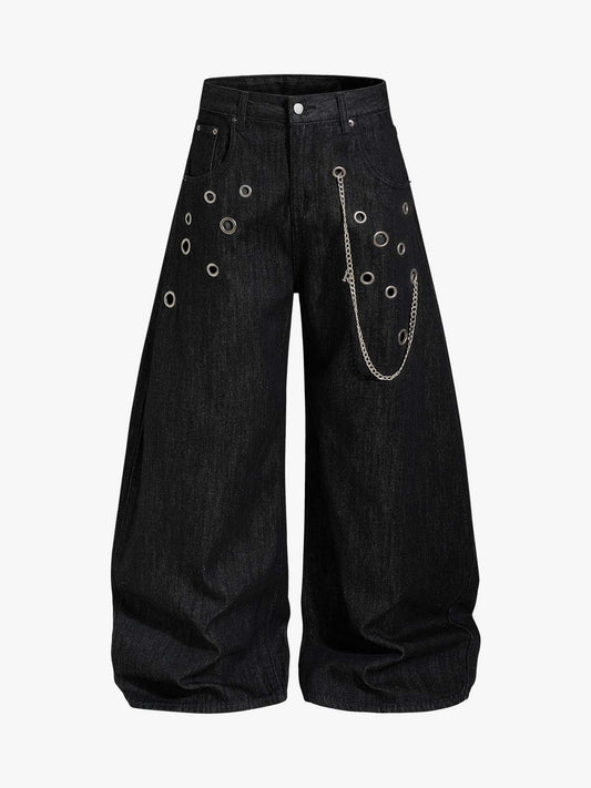 Vintage Eyelet Chain Baggy Jeans