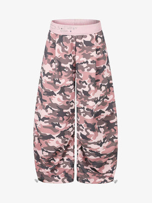 Ribbed Folded Waist Camo Barrel Baggy Sweatpants