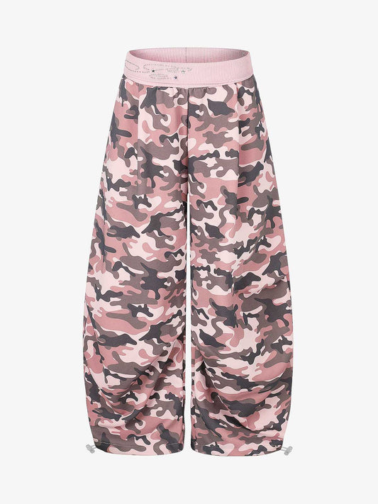Ribbed Folded Waist Camo Barrel Baggy Sweatpants