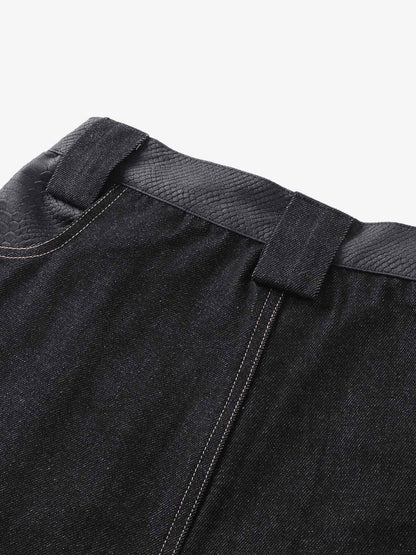 Flame Embroidered Wide Leg Washed Denim Jeans 