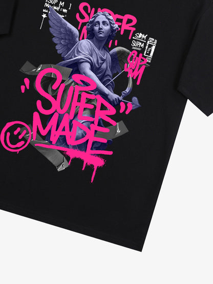 Street Pink Lucky Angel Graphic Design T-Shirt 