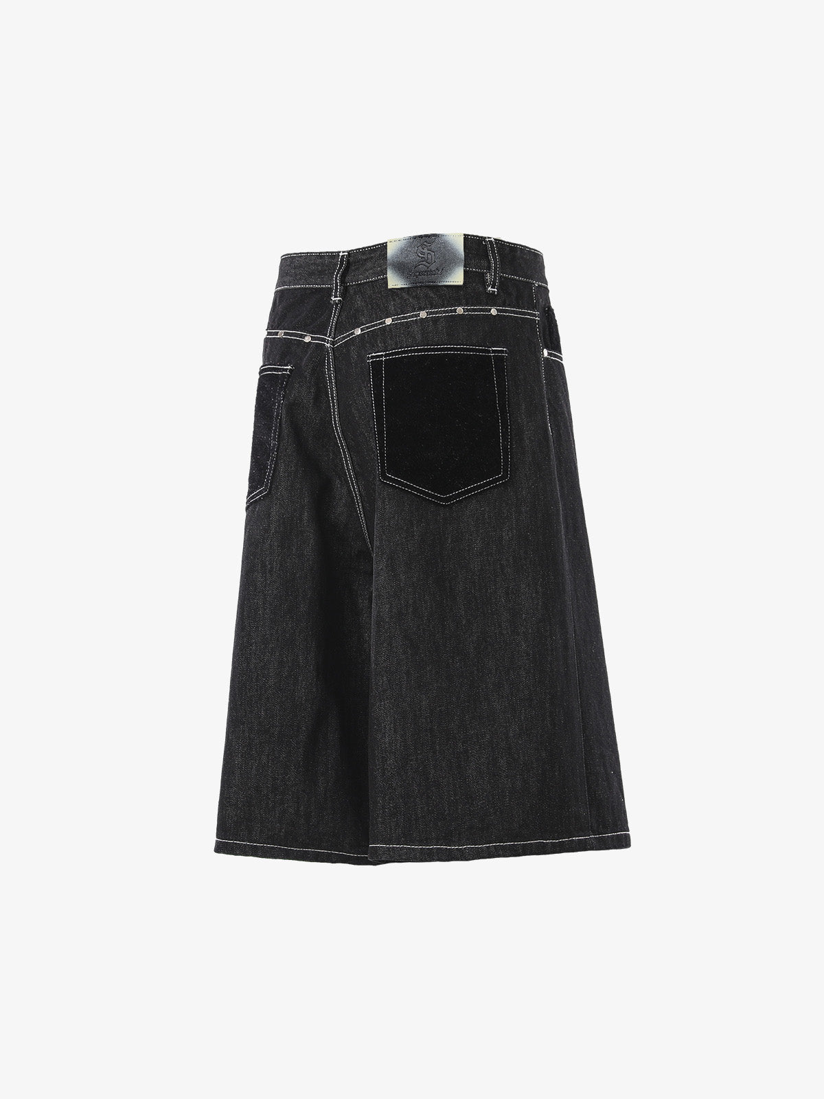 Vintage Contrast Stitch Wide Leg Denim Jorts