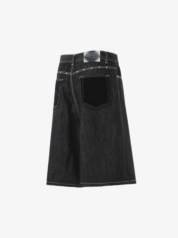 Vintage Contrast Stitch Wide Leg Denim Jorts