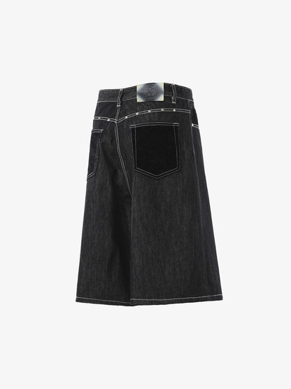 Vintage Contrast Stitch Wide Leg Denim Jorts
