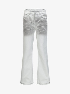 Retro Utility Dirty Wash Whisker Detail Flare Jeans 