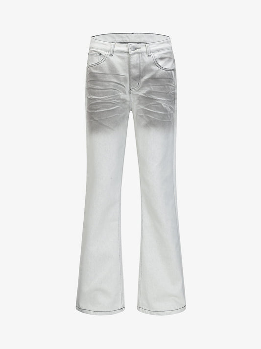 Retro Utility Dirty Wash Whisker Detail Flare Jeans 