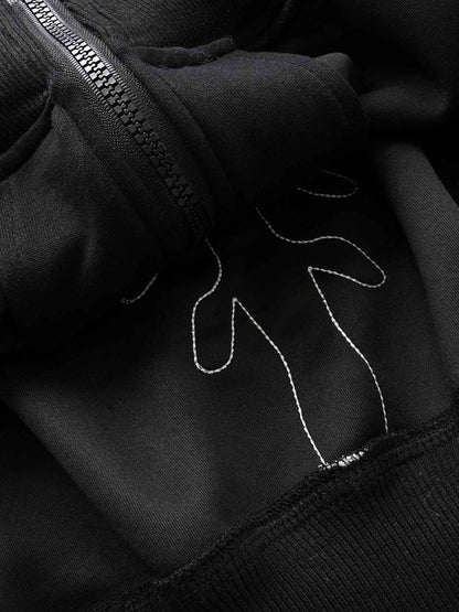Spine Graphic Distressed Hood Zip Hoodie 