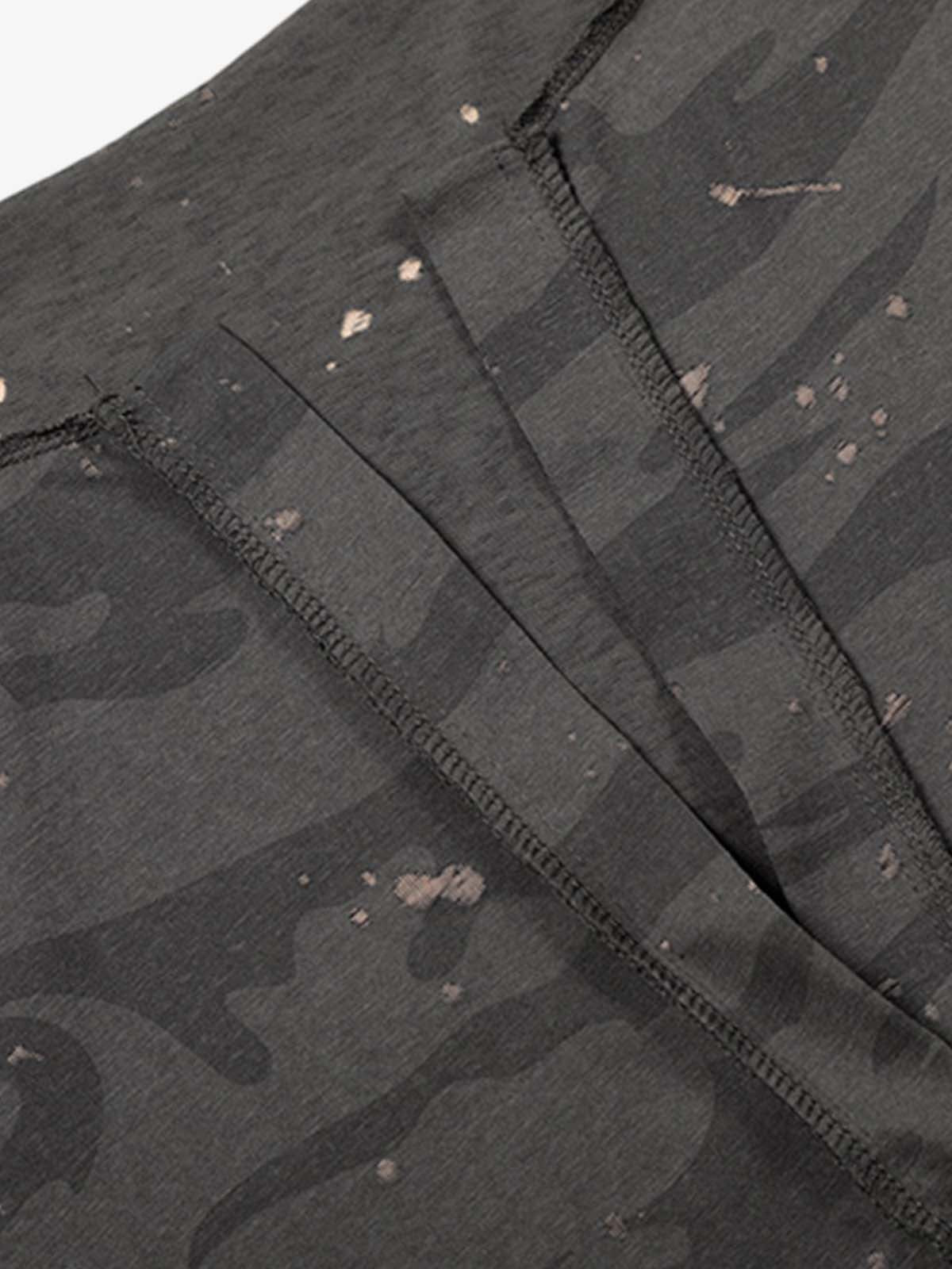 Distressed Camo Paint Splatter V-Neck Henley T-Shirt 