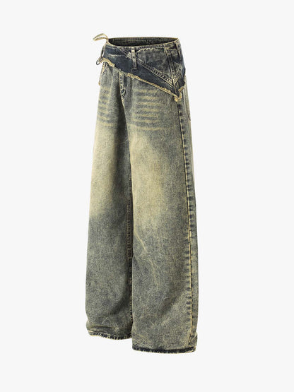 Layered Waist Tie Detail Vintage Wash Jeans 