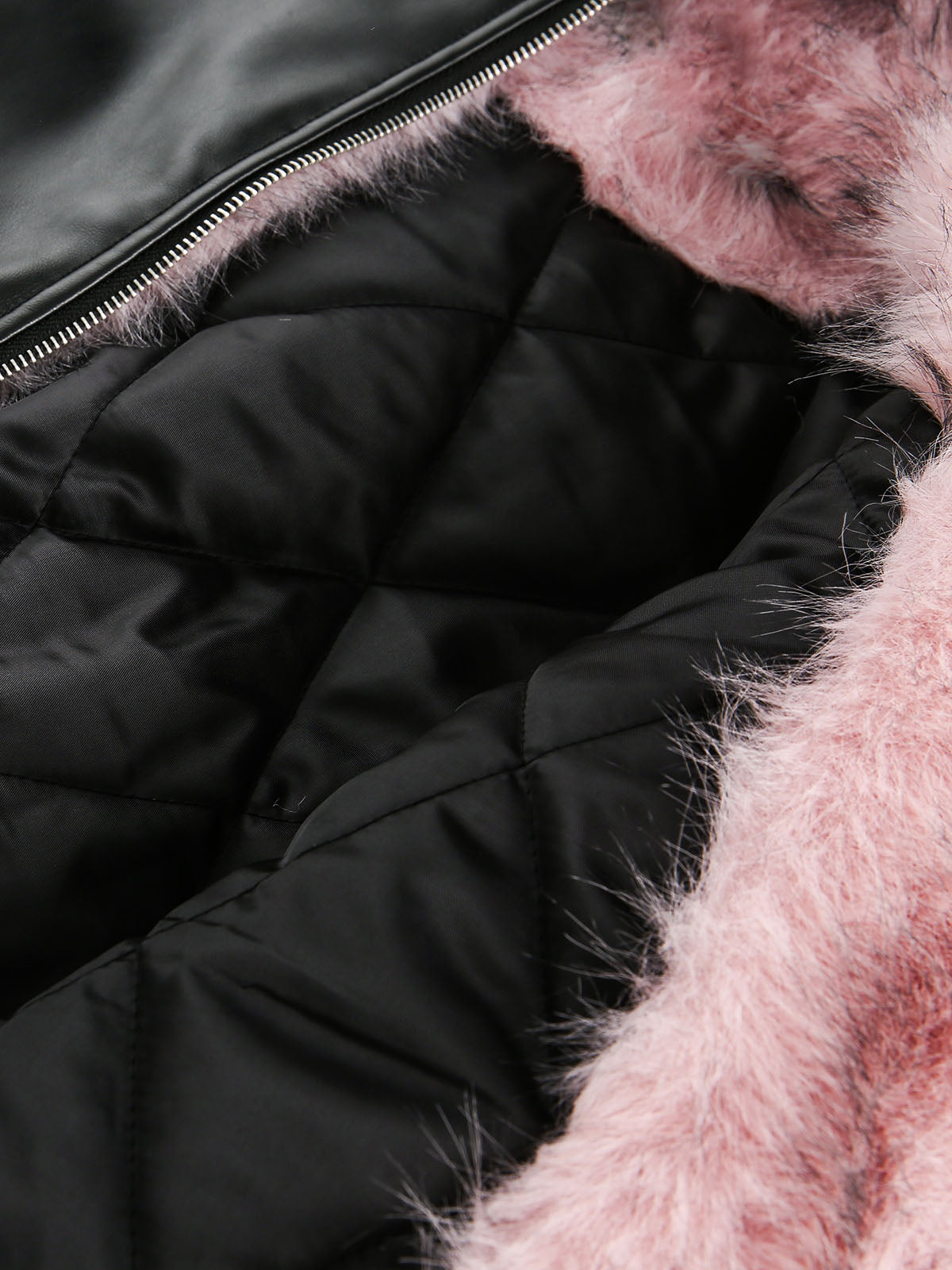 Leather Pink Fur Hooded Quilted Jacket - 2535 