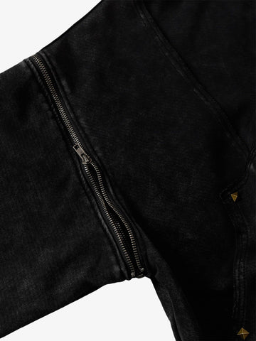 Street Washed Distressed Stitching Rivet Hooded Jacket 