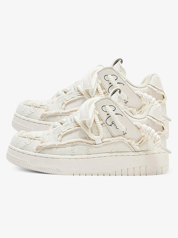 Rubber Sole Contrast Color Destruction Tassel Sneakers - 2356 
