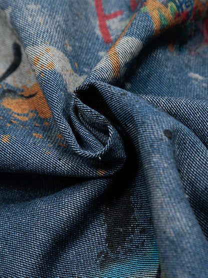 Tie-Dye Denim Graffiti Polo T-Shirt 
