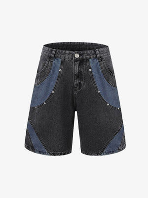 Deconstructed Patchwork Short-Sleeve Cropped Denim Set 