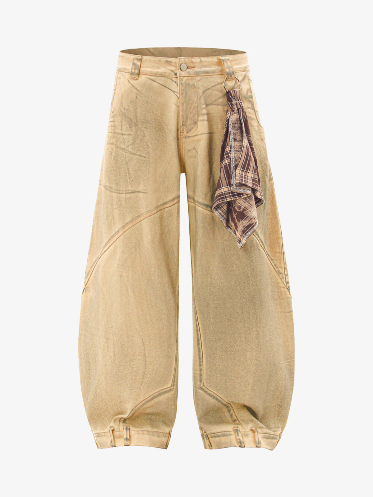Washed Distressed Detachable Scarf Barrel Jeans - 2550 