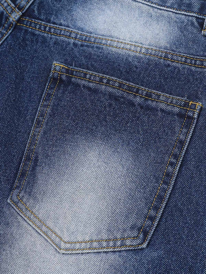 Thesupermade Old Washed Double Waistband Design Denim Jorts 