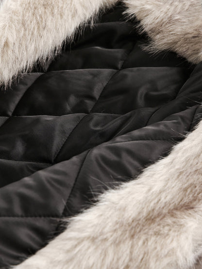 Spliced Fur Hooded Quilted Jacket - 2285 