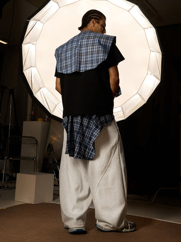 Plaid Belt Barrel Pants 