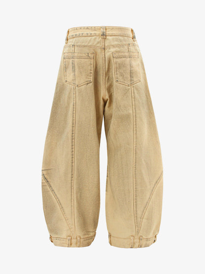 Washed Distressed Detachable Scarf Barrel Jeans - 2550 
