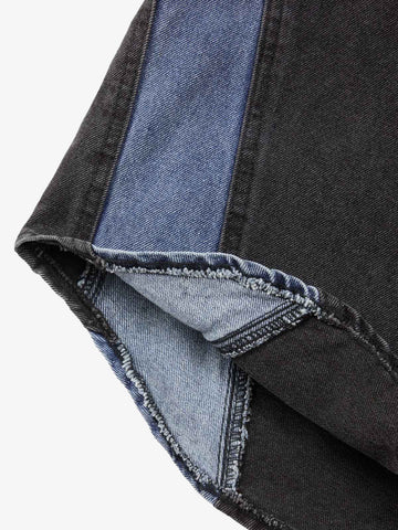 Deconstructed Patchwork Short-Sleeve Cropped Denim Set 