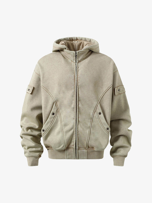 Wasteland Style Washed Zipper Up Sweatshirt 