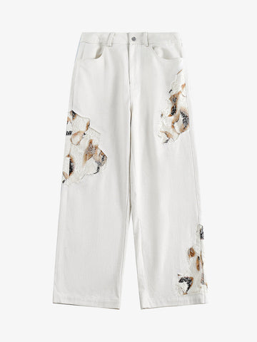 Thesupermade American Retro Lace Patchwork Jeans 