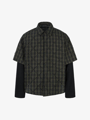 Heavy Plaid Pleated Striped Faux Two-Piece Polo Shirt 
