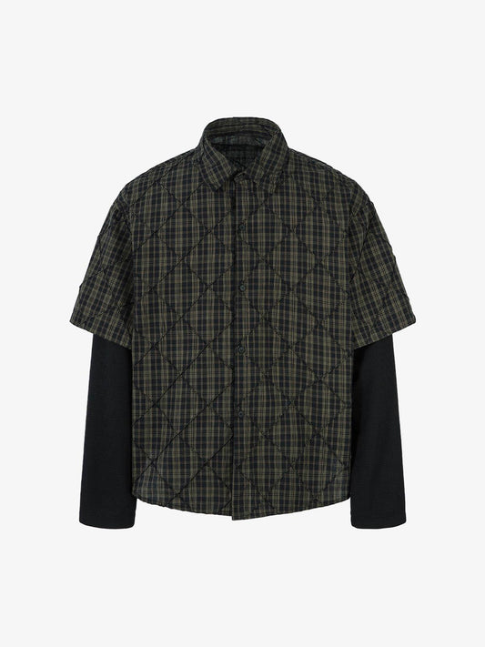 Heavy Plaid Pleated Striped Faux Two-Piece Polo Shirt 
