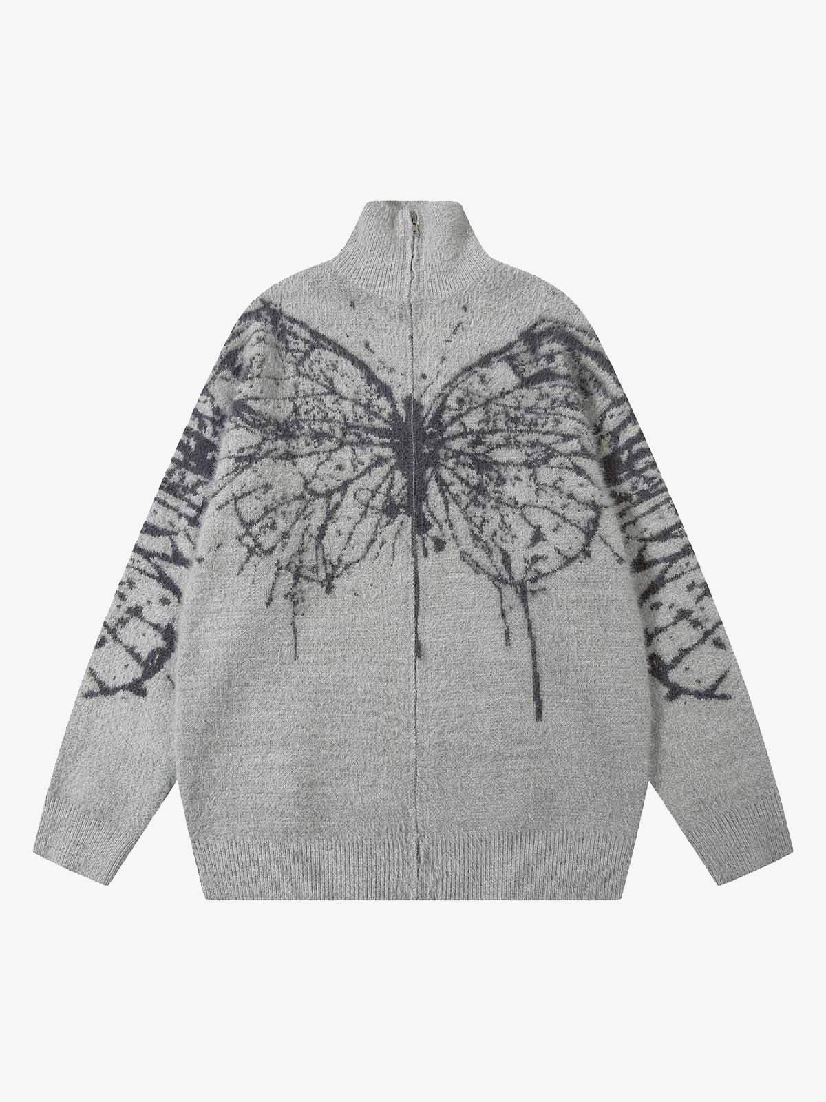 Thesupermade Butterfly Jacquard  Knit Mock Neck Sweater 