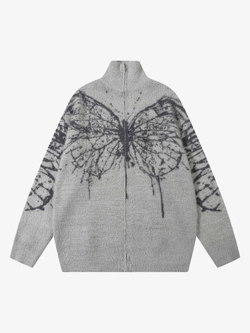 Thesupermade Butterfly Jacquard  Knit Mock Neck Sweater 