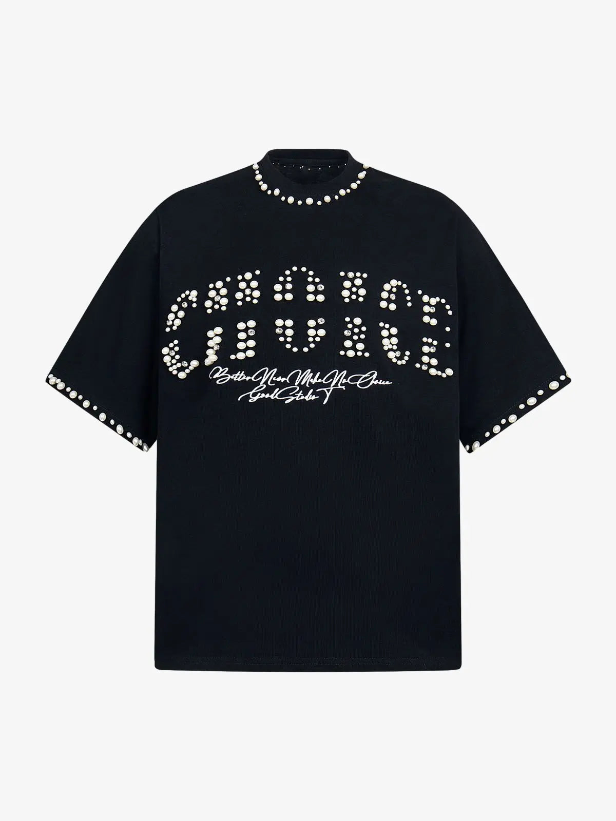 Elegant Pearl-Embellished Oversized T-Shirt 