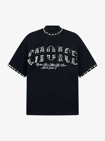 Elegant Pearl-Embellished Oversized T-Shirt 