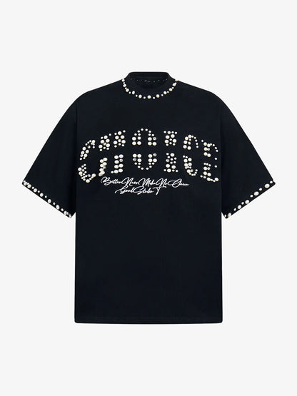 Elegant Pearl-Embellished Oversized T-Shirt 