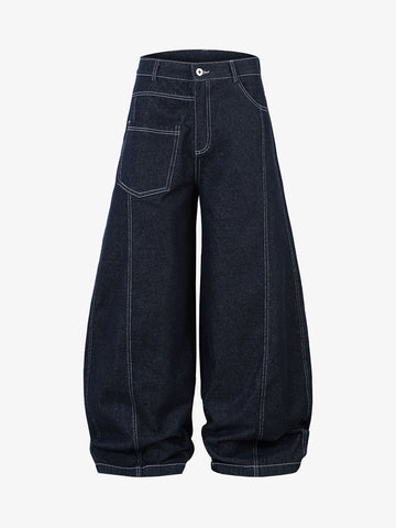 Deconstructed Contrast Stitching Barrel Jeans - 2326 