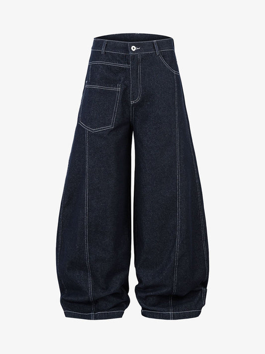 Deconstructed Contrast Stitching Barrel Jeans - 2326 
