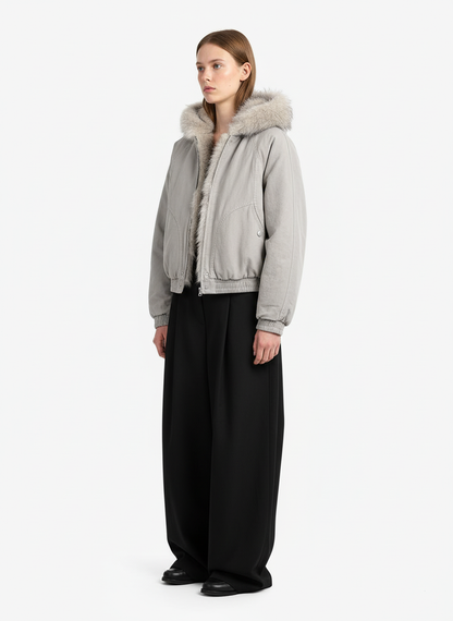 Spliced Fur Hooded Quilted Jacket - 2285 