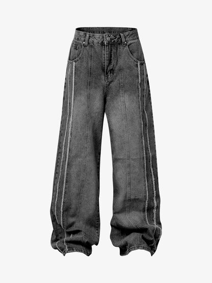 Thesupermade Washed Distressed Raw Edge Baggy Jeans - 2271 